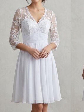 NWT White Lace 3/4 Sleeve A-Line Dress - Wedding Bridal Cocktail
